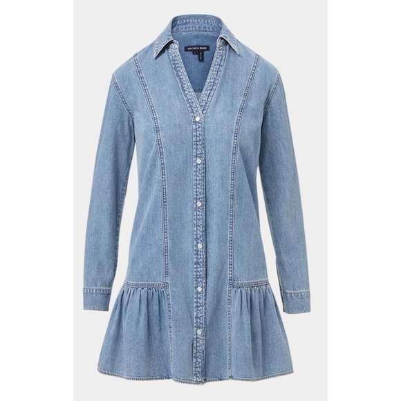 Veronica Beard Catherine Denim Flounce Mini Dress Blue Snap Front Womens Size 00 - Picture 11 of 11
